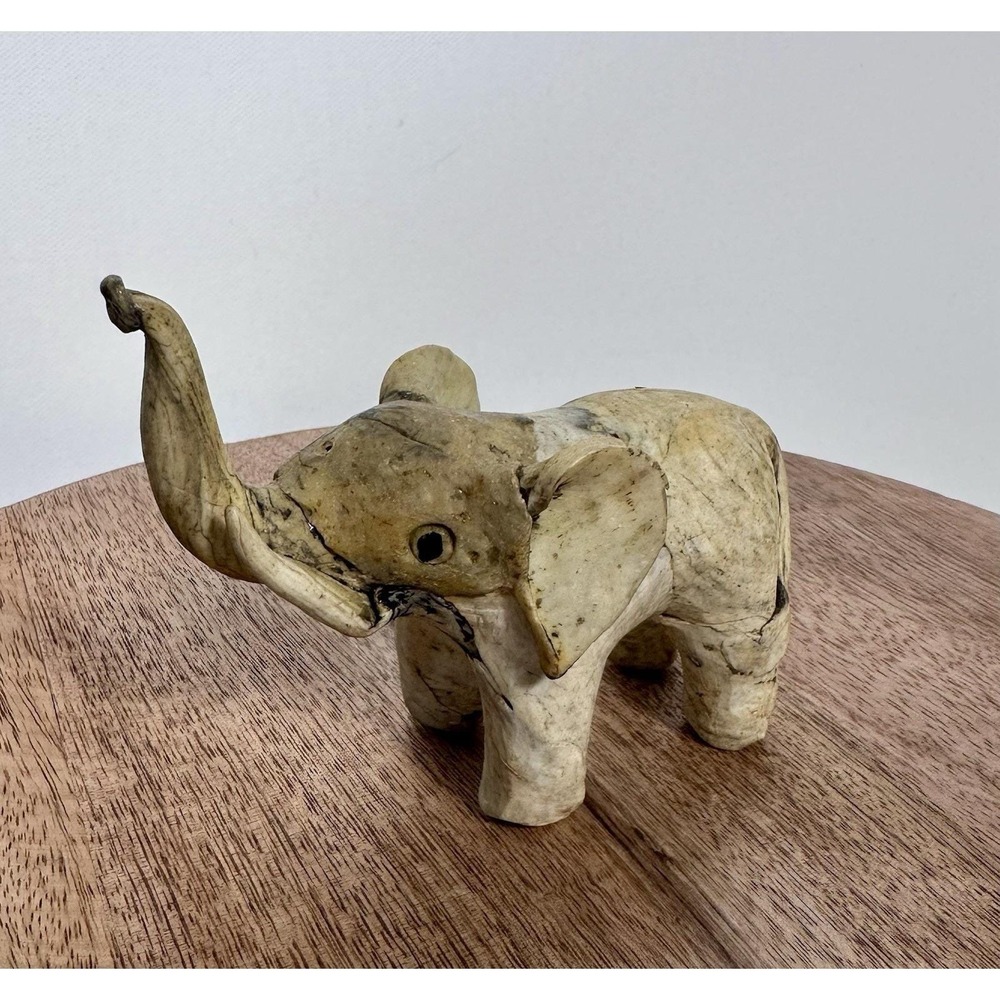 Vintage 1960s Handmade Crushed Oyster Shell 4" Elephant Figurine with Trunk Up